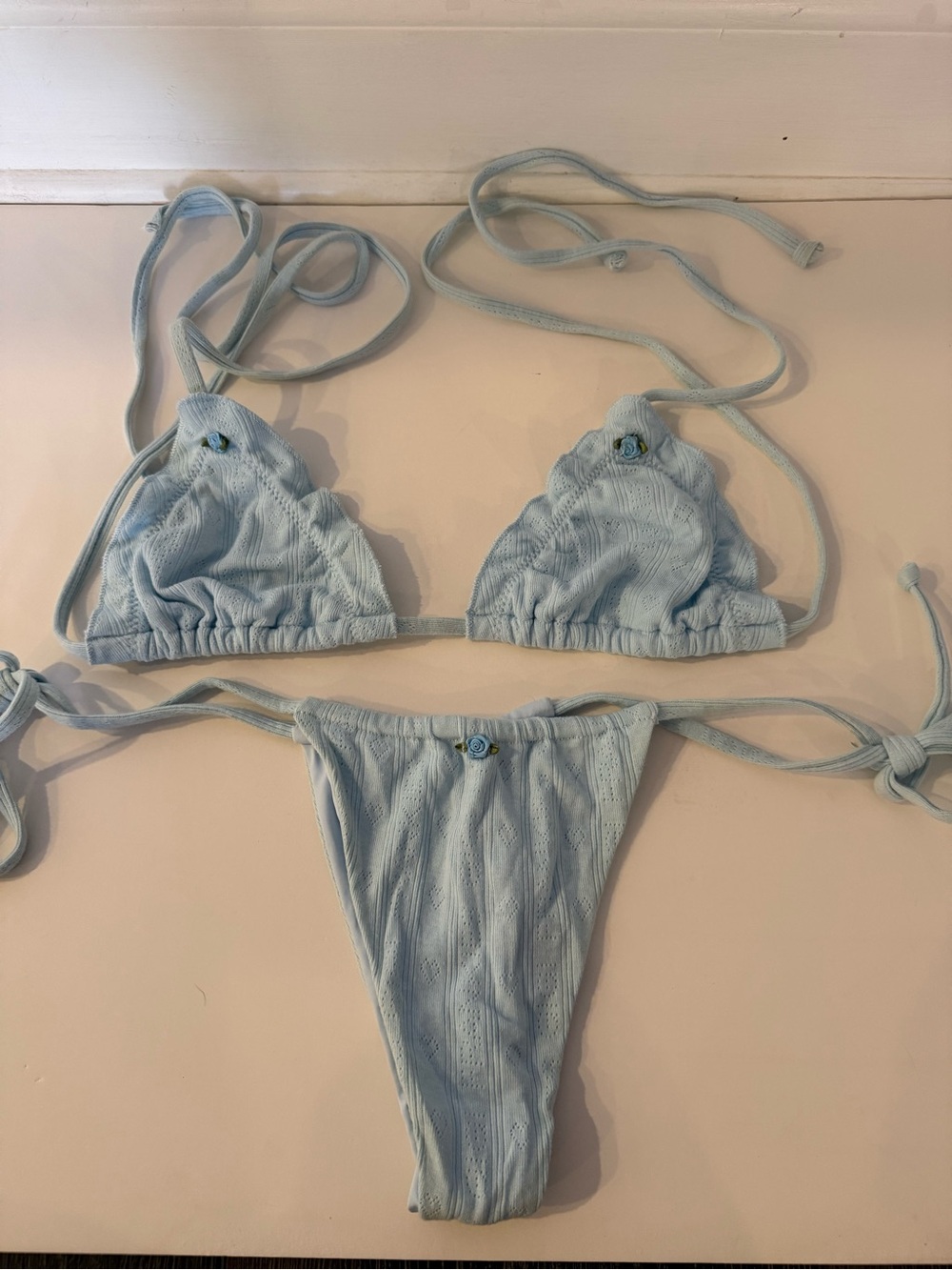 Frankie's Bikinis Light Blue Triangle String Bikini Set